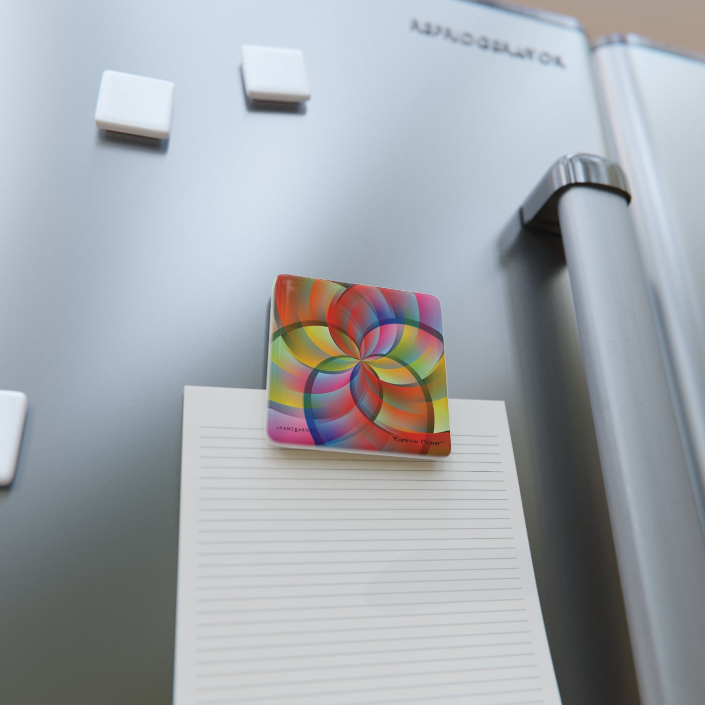 Porcelain Magnet, Square "RAINBOW FLOWER"