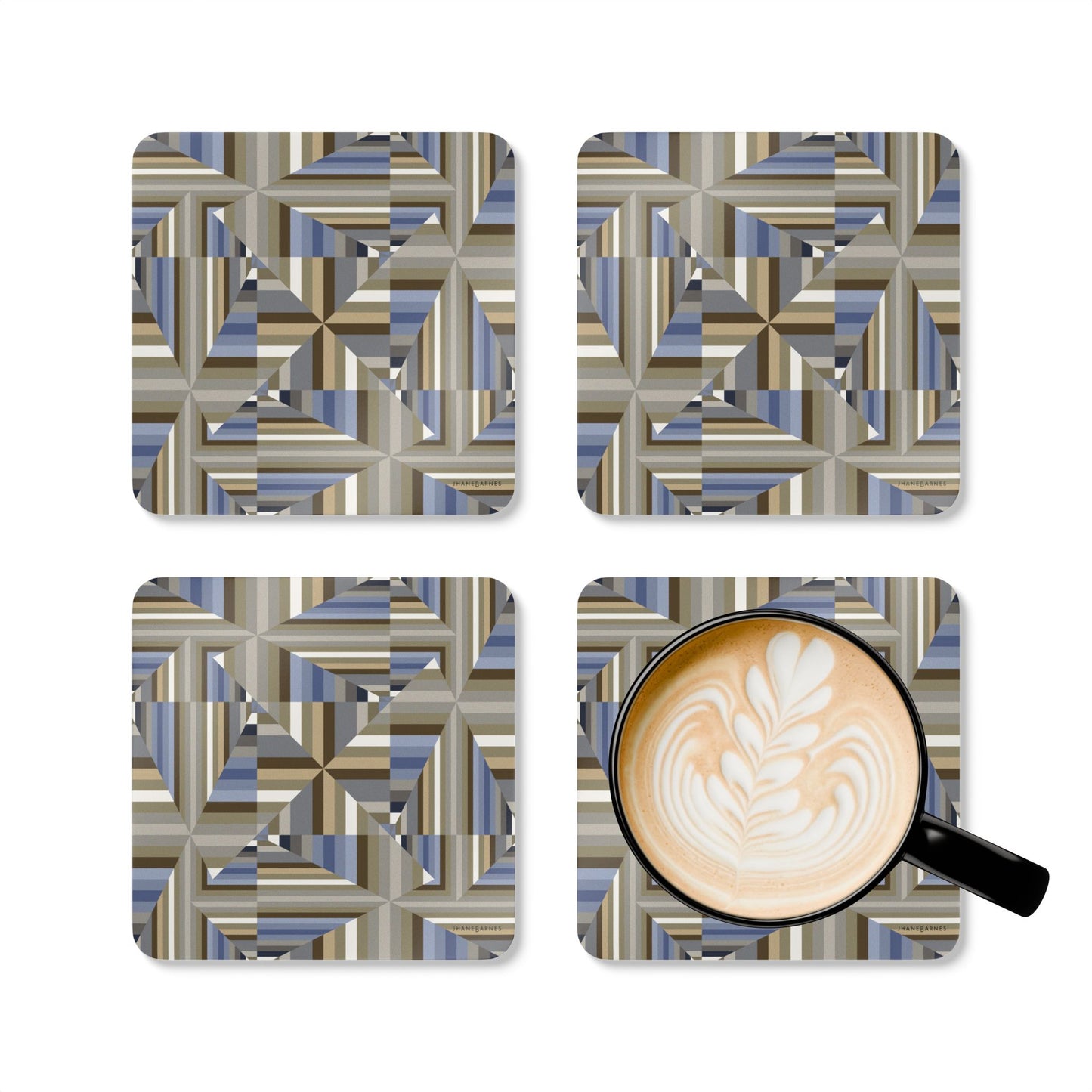 Corkwood Coaster Set (4 pcs) "ANGLES" col. Moss Behaving