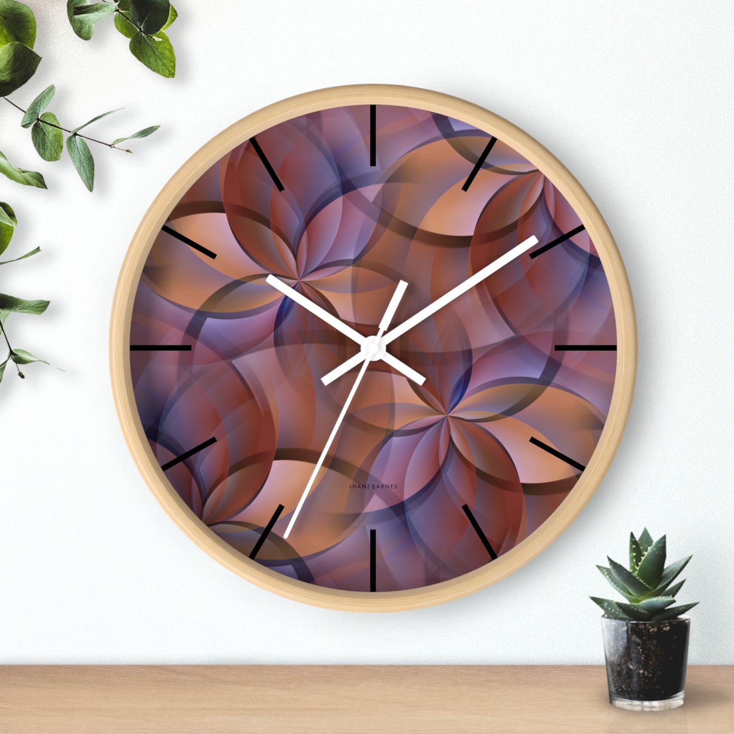"FLORA" col Red Rock - Jhane Barnes custom designed Wall Clock. *Click to select your base color + hands that best matches your space