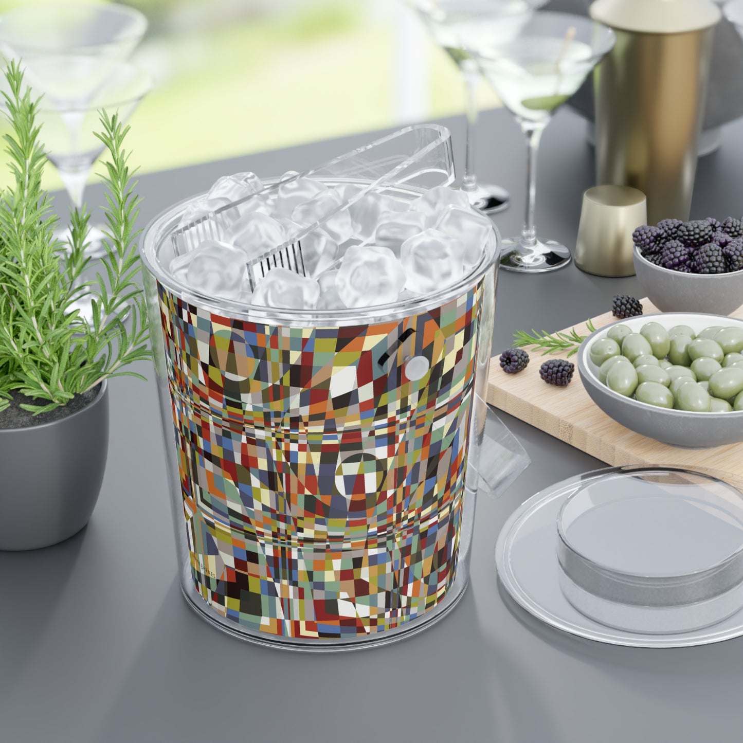 Ice Bucket with Tongs "QUAD" col. Varicolor - design by Jhane Barnes