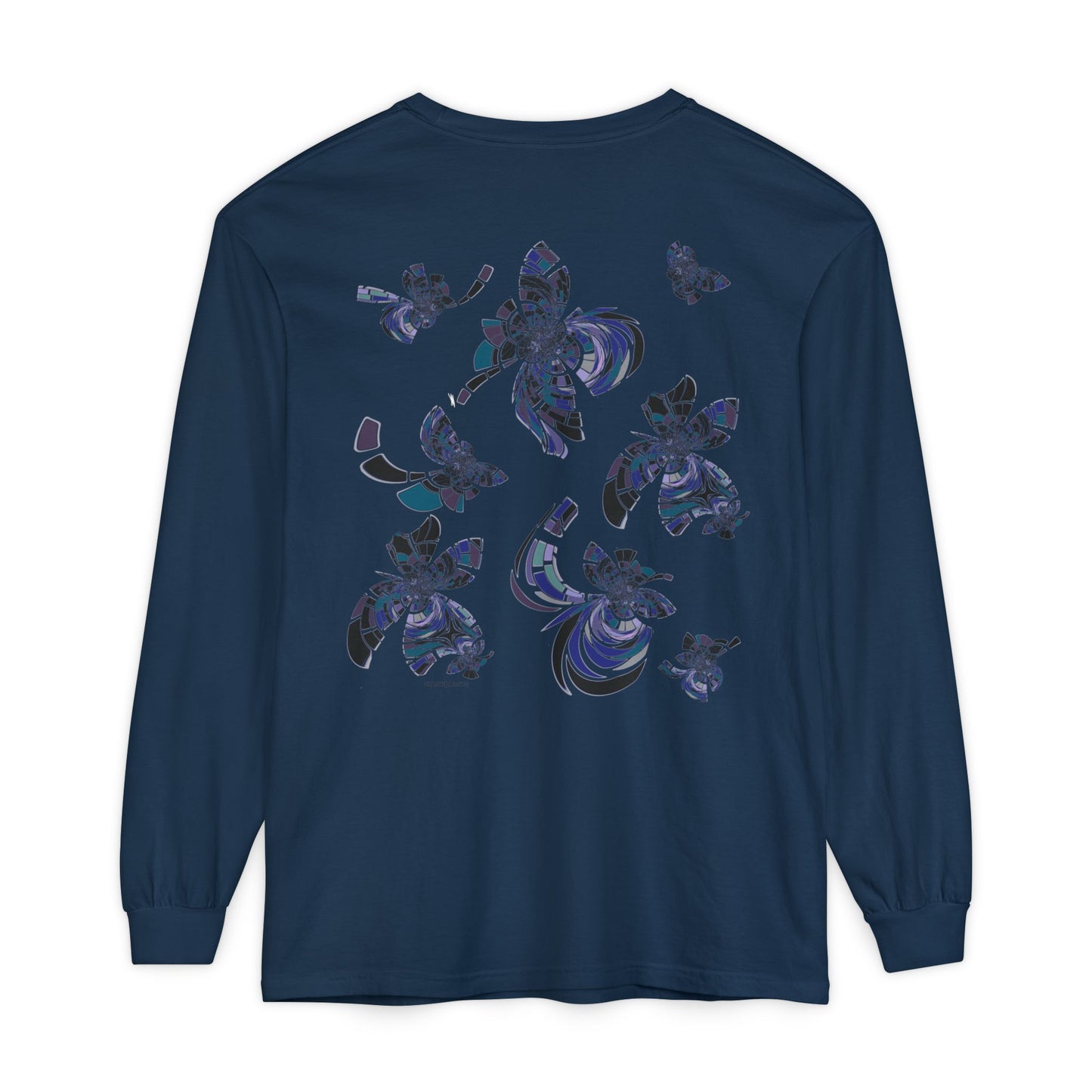 Unisex Long Sleeve T-Shirt "MONDRIAN SPACE" in Blue. Perfect for Casual Comfort and Unique Style