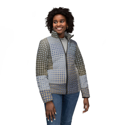 Women’s Puffer Jacket "FREQUENCY" col. Moss Behaving. Jhane Barnes custom design