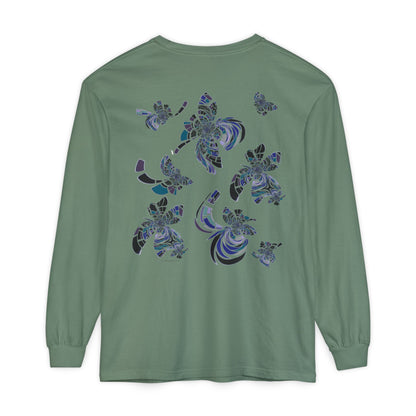 Unisex Long Sleeve T-Shirt "MONDRIAN SPACE" in Blue. Perfect for Casual Comfort and Unique Style