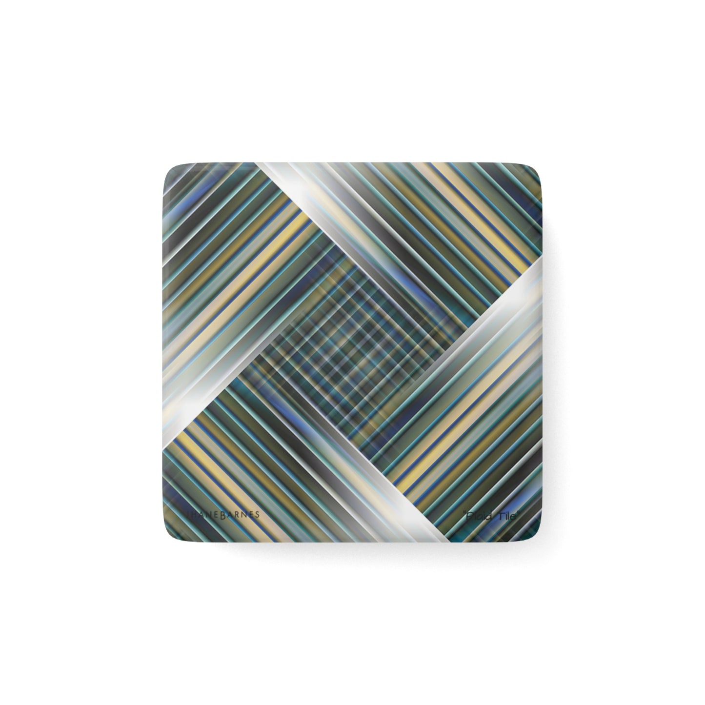 Porcelain Magnet, Square "PLAID TILE" col. Blue Jeans
