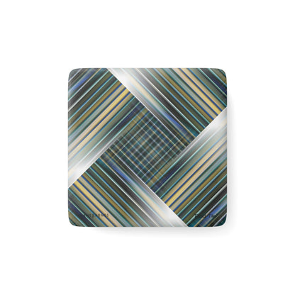 Porcelain Magnet, Square "PLAID TILE" col. Blue Jeans