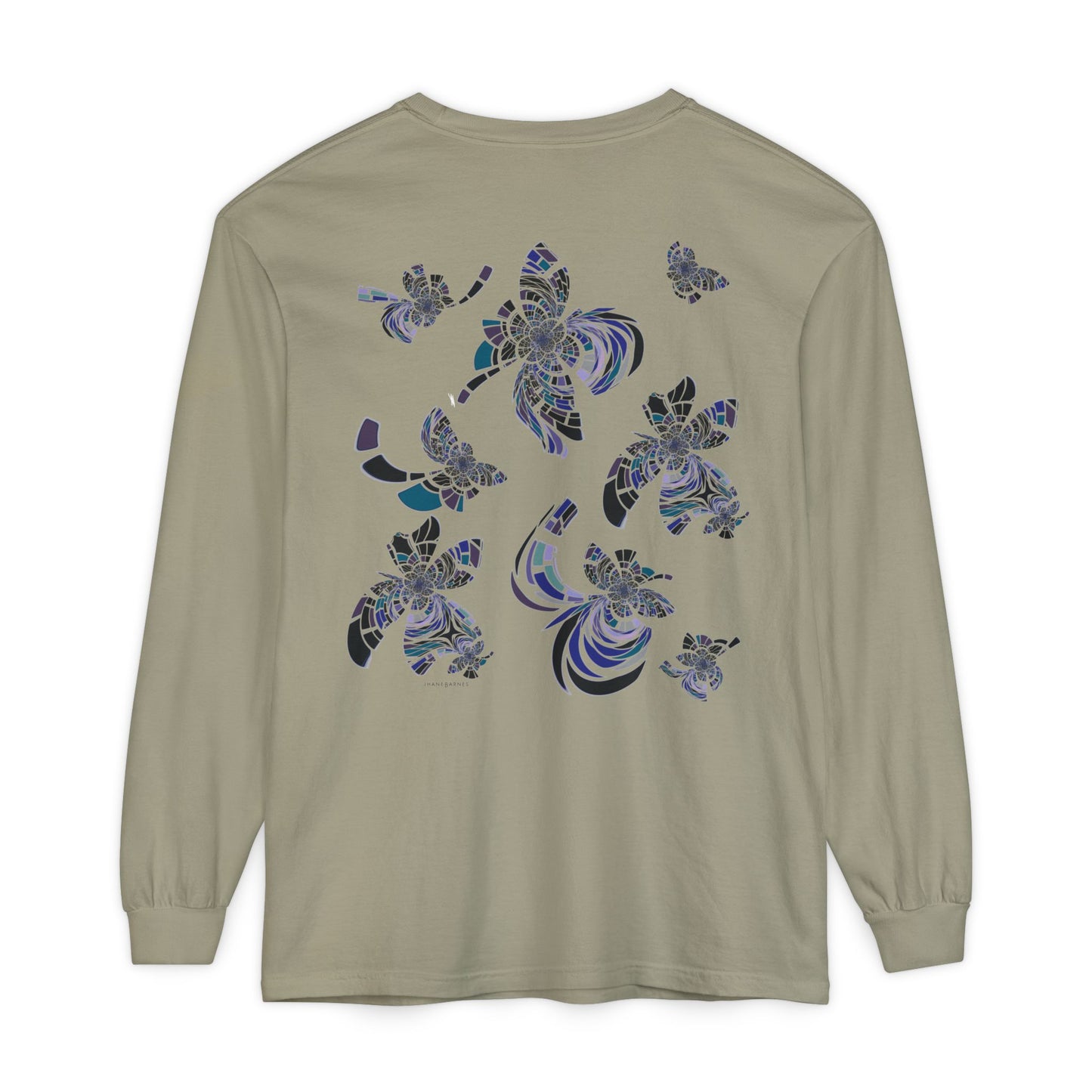 Unisex Long Sleeve T-Shirt "MONDRIAN SPACE" in Blue. Perfect for Casual Comfort and Unique Style