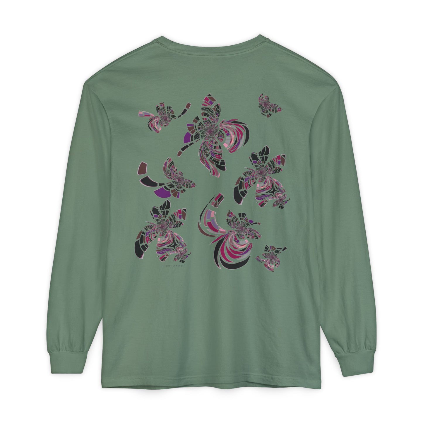 Unisex Long Sleeve T-Shirt "MONDRIAN SPACE" in Magenta. Perfect for Casual Comfort and Unique Style