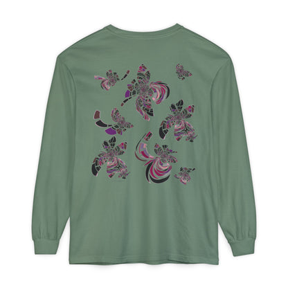 Unisex Long Sleeve T-Shirt "MONDRIAN SPACE" in Magenta. Perfect for Casual Comfort and Unique Style