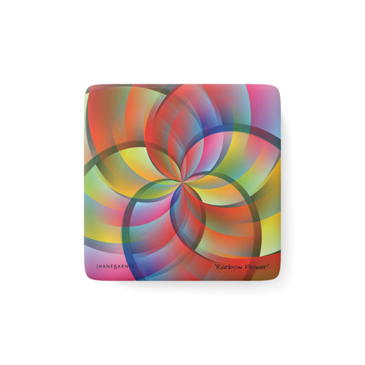 Porcelain Magnet, Square "RAINBOW FLOWER"