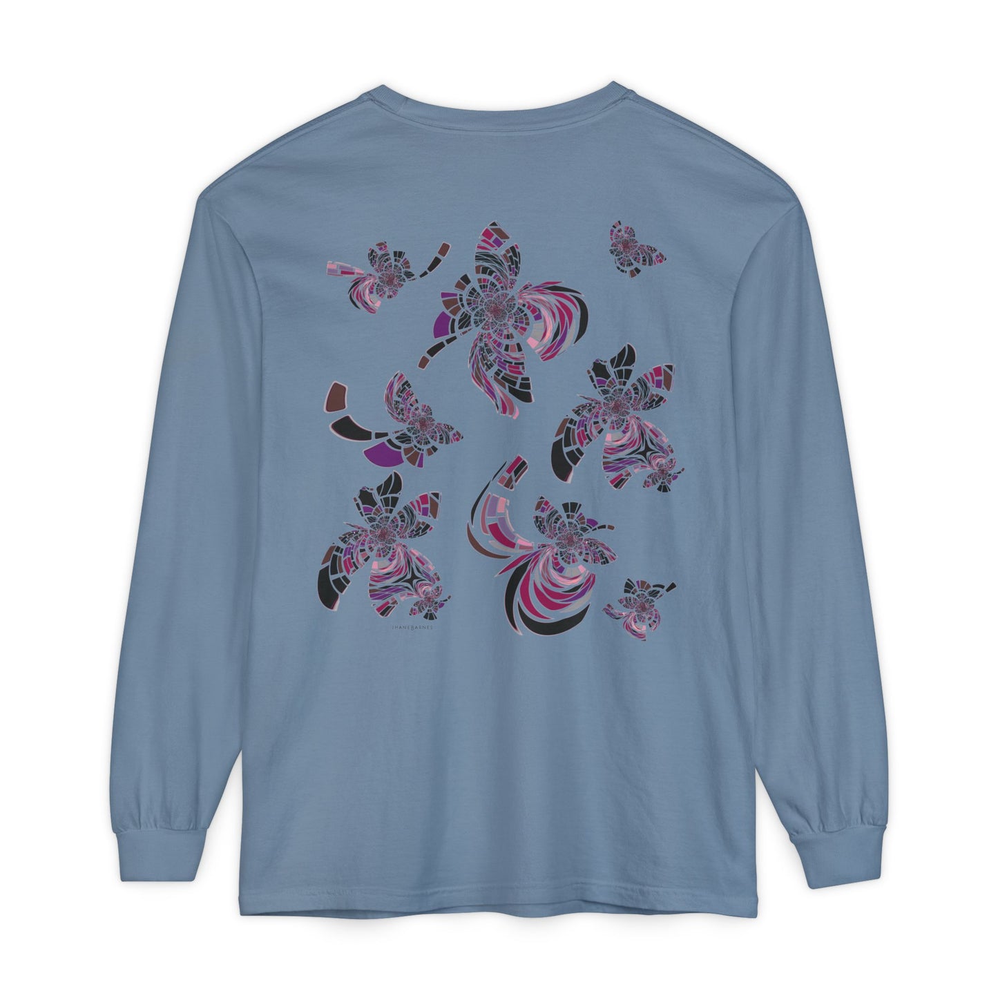 Unisex Long Sleeve T-Shirt "MONDRIAN SPACE" in Magenta. Perfect for Casual Comfort and Unique Style