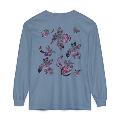 Unisex Long Sleeve T-Shirt "MONDRIAN SPACE" in Magenta. Perfect for Casual Comfort and Unique Style