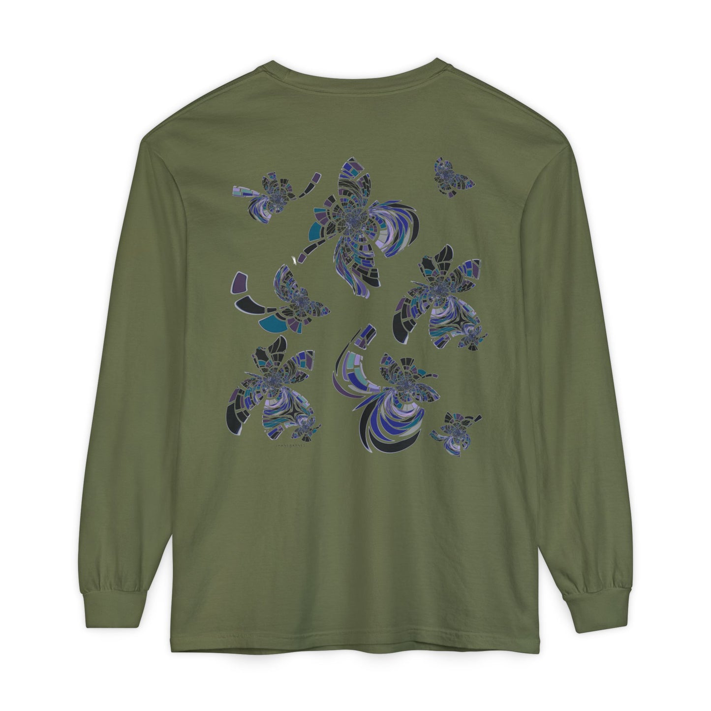 Unisex Long Sleeve T-Shirt "MONDRIAN SPACE" in Blue. Perfect for Casual Comfort and Unique Style