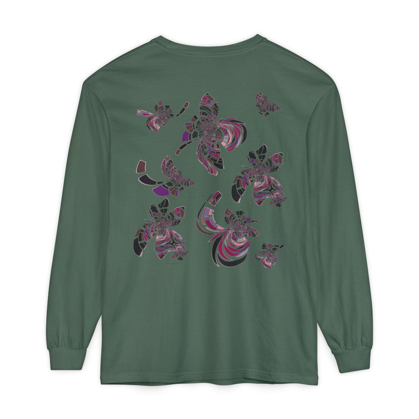 Unisex Long Sleeve T-Shirt "MONDRIAN SPACE" in Magenta. Perfect for Casual Comfort and Unique Style