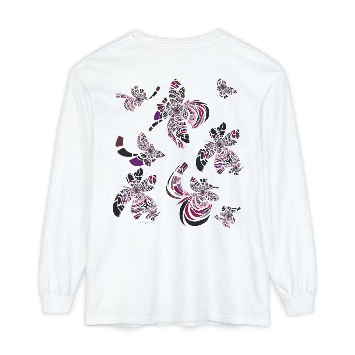 Unisex Long Sleeve T-Shirt "MONDRIAN SPACE" in Magenta. Perfect for Casual Comfort and Unique Style