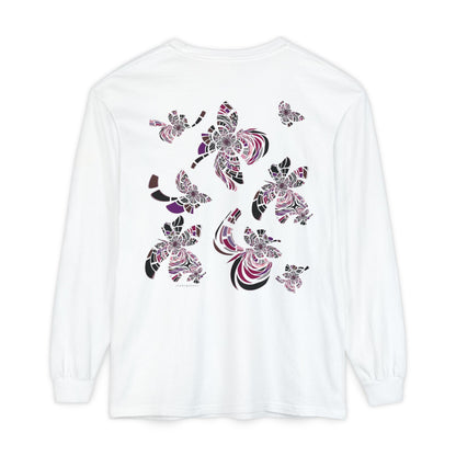 Unisex Long Sleeve T-Shirt "MONDRIAN SPACE" in Magenta. Perfect for Casual Comfort and Unique Style