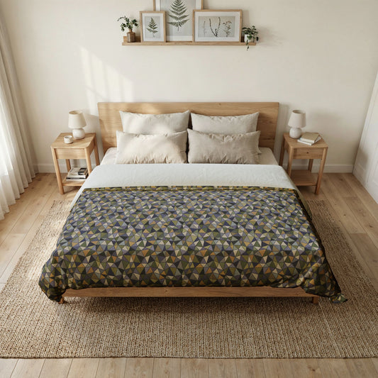 Cotton Duvet Cover "LATTICE" col. Moss Behaving