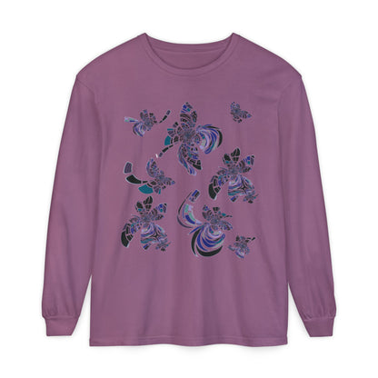 Unisex Long Sleeve T-Shirt "MONDRIAN SPACE" in Blue. Perfect for Casual Comfort and Unique Style