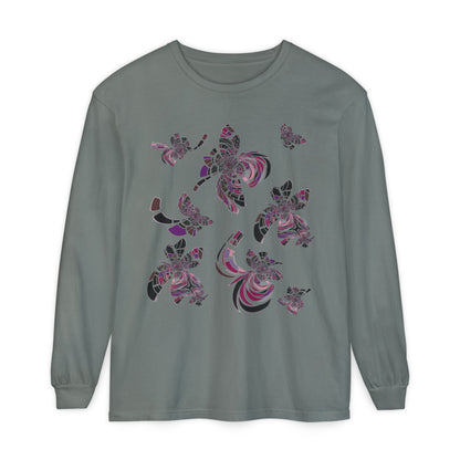 Unisex Long Sleeve T-Shirt "MONDRIAN SPACE" in Magenta. Perfect for Casual Comfort and Unique Style