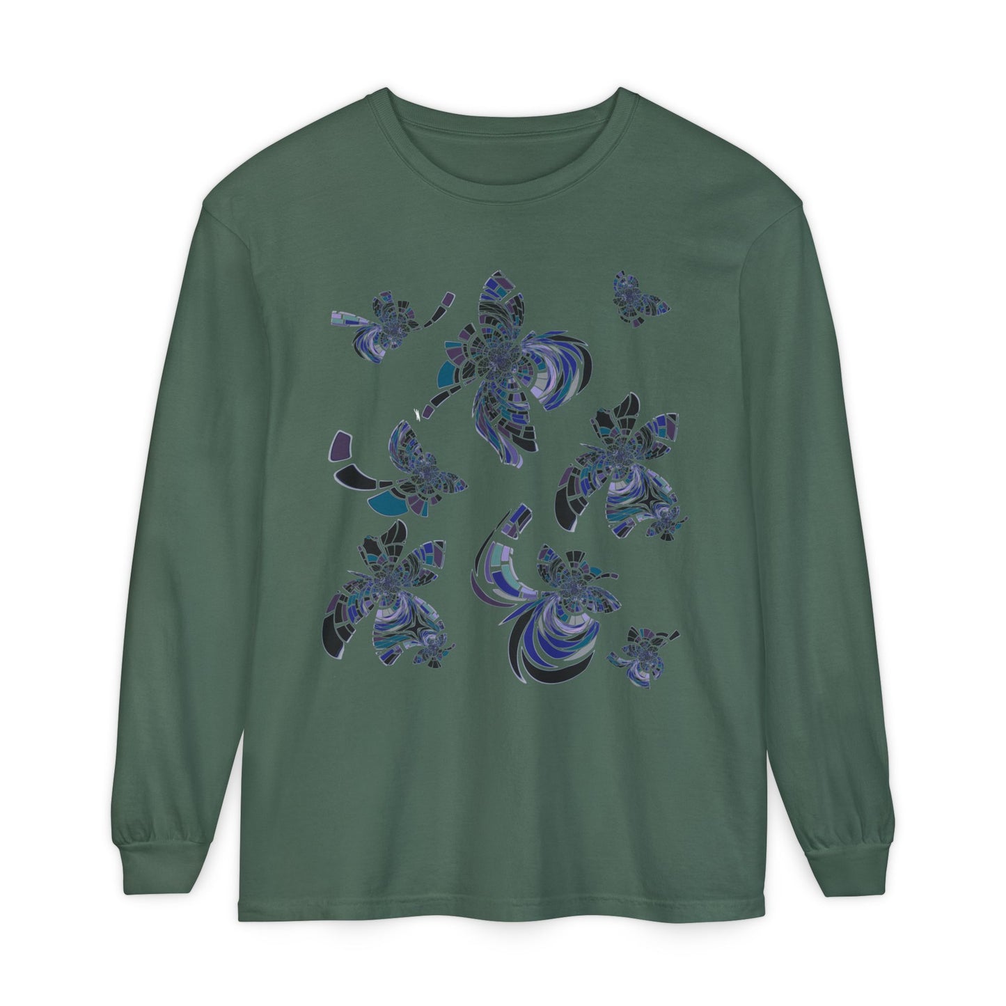 Unisex Long Sleeve T-Shirt "MONDRIAN SPACE" in Blue. Perfect for Casual Comfort and Unique Style