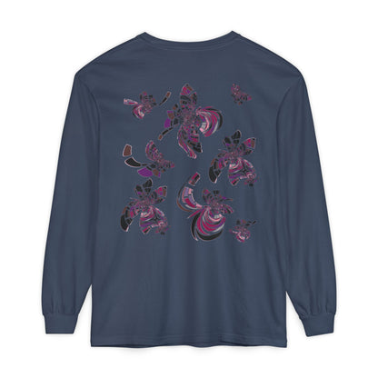 Unisex Long Sleeve T-Shirt "MONDRIAN SPACE" in Magenta. Perfect for Casual Comfort and Unique Style