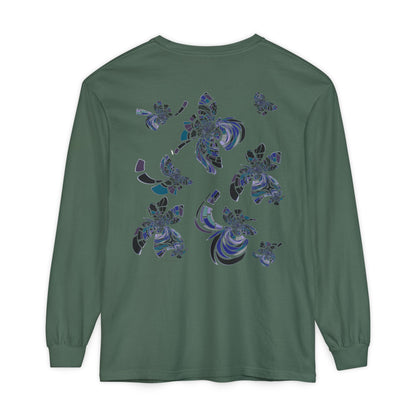 Unisex Long Sleeve T-Shirt "MONDRIAN SPACE" in Blue. Perfect for Casual Comfort and Unique Style