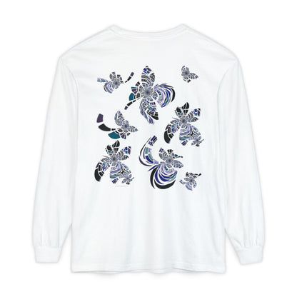 Unisex Long Sleeve T-Shirt "MONDRIAN SPACE" in Blue. Perfect for Casual Comfort and Unique Style