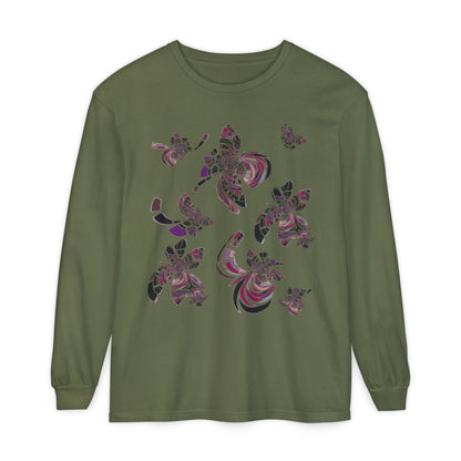 Unisex Long Sleeve T-Shirt "MONDRIAN SPACE" in Magenta. Perfect for Casual Comfort and Unique Style