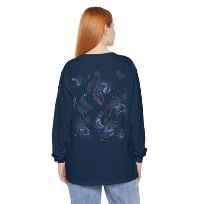 Unisex Long Sleeve T-Shirt "MONDRIAN SPACE" in Blue. Perfect for Casual Comfort and Unique Style