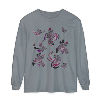 Unisex Long Sleeve T-Shirt "MONDRIAN SPACE" in Magenta. Perfect for Casual Comfort and Unique Style