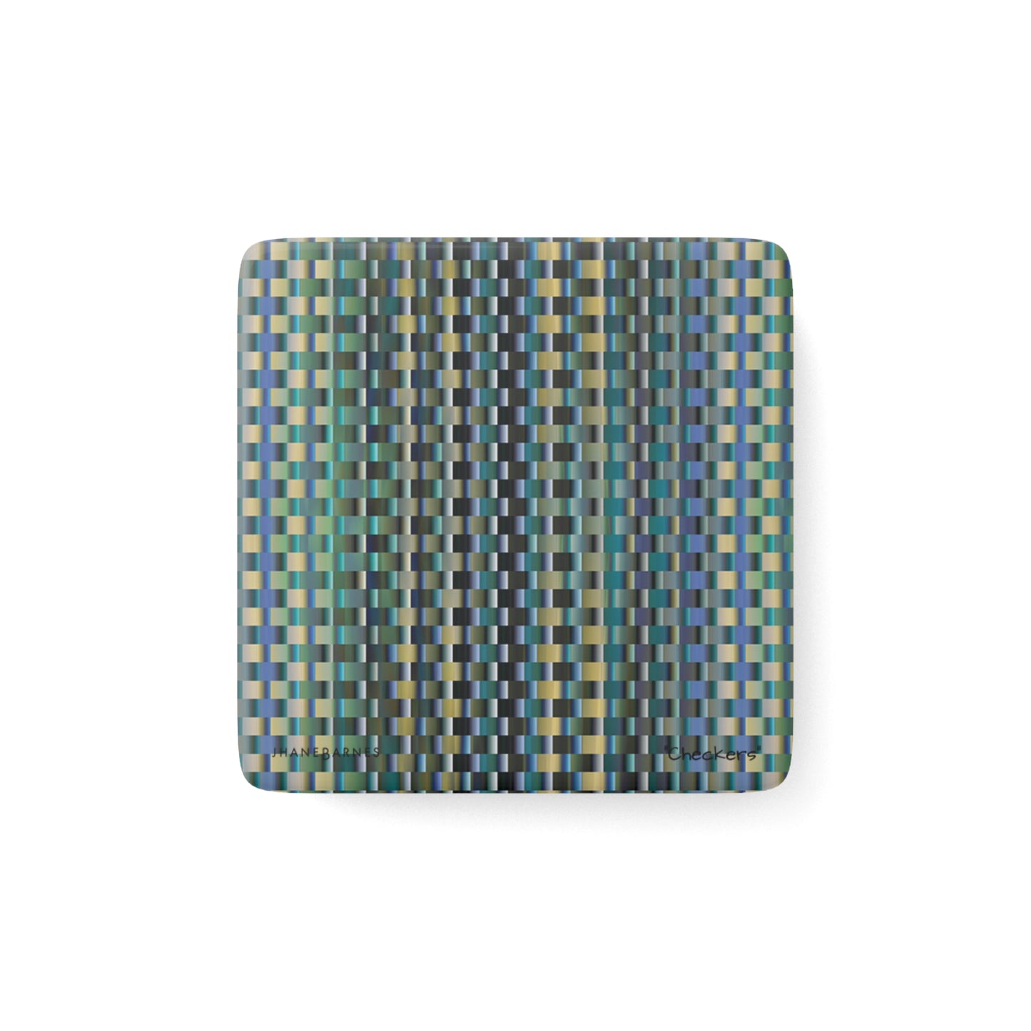 Porcelain Magnet, Square "CHECKERS" col. Blue Jeans
