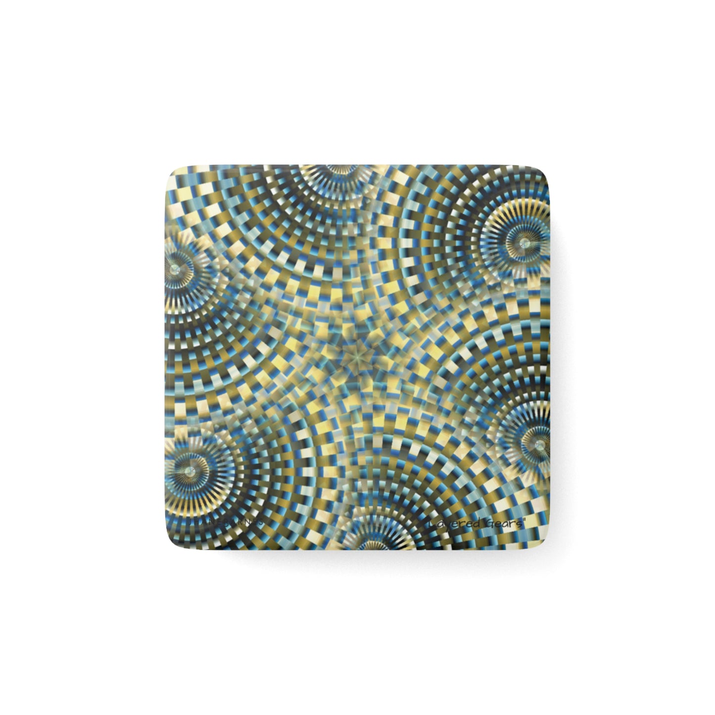 Porcelain Magnet, Square "LAYERED GEARS" col. Blue Jeans