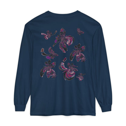 Unisex Long Sleeve T-Shirt "MONDRIAN SPACE" in Magenta. Perfect for Casual Comfort and Unique Style