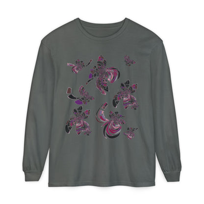 Unisex Long Sleeve T-Shirt "MONDRIAN SPACE" in Magenta. Perfect for Casual Comfort and Unique Style