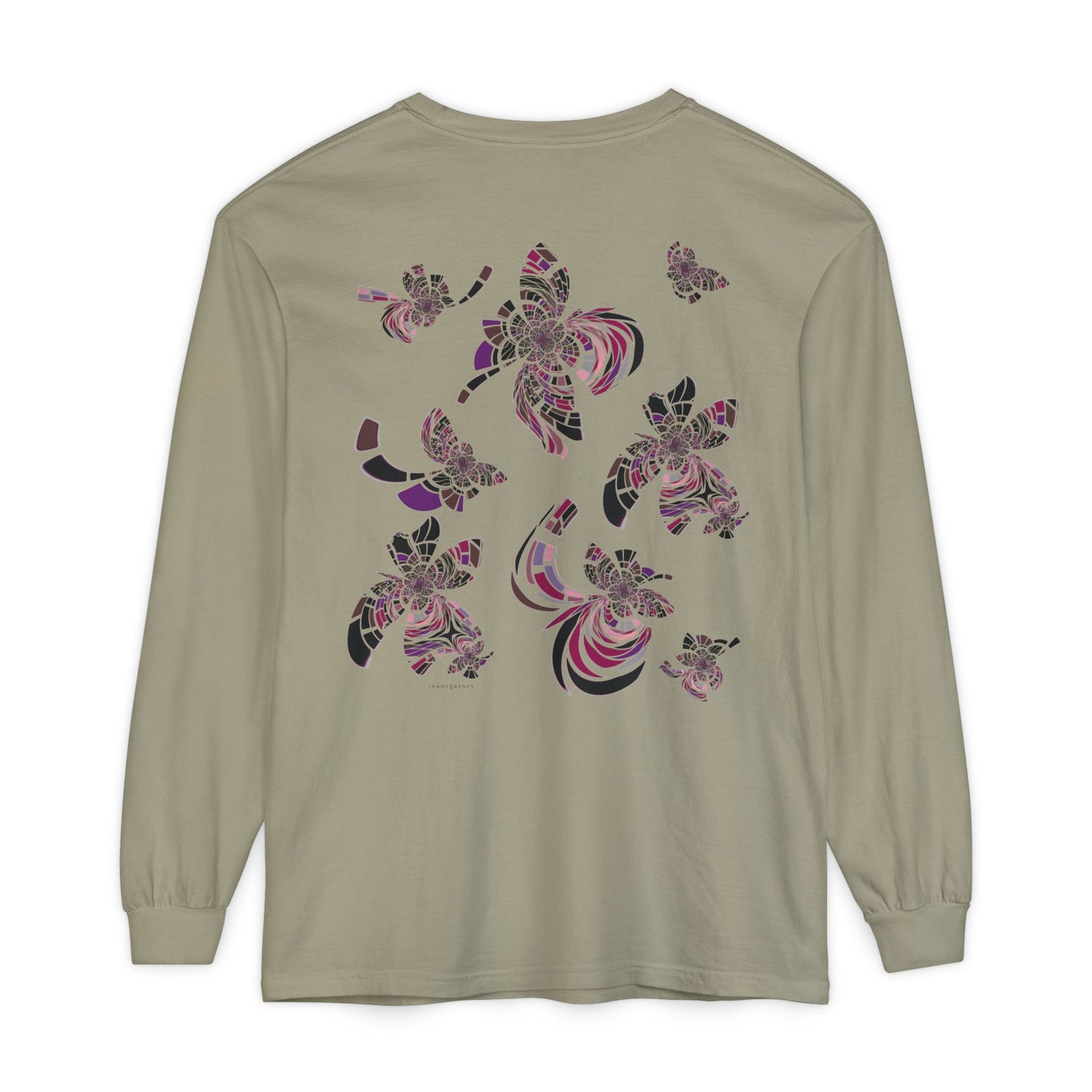 Unisex Long Sleeve T-Shirt "MONDRIAN SPACE" in Magenta. Perfect for Casual Comfort and Unique Style