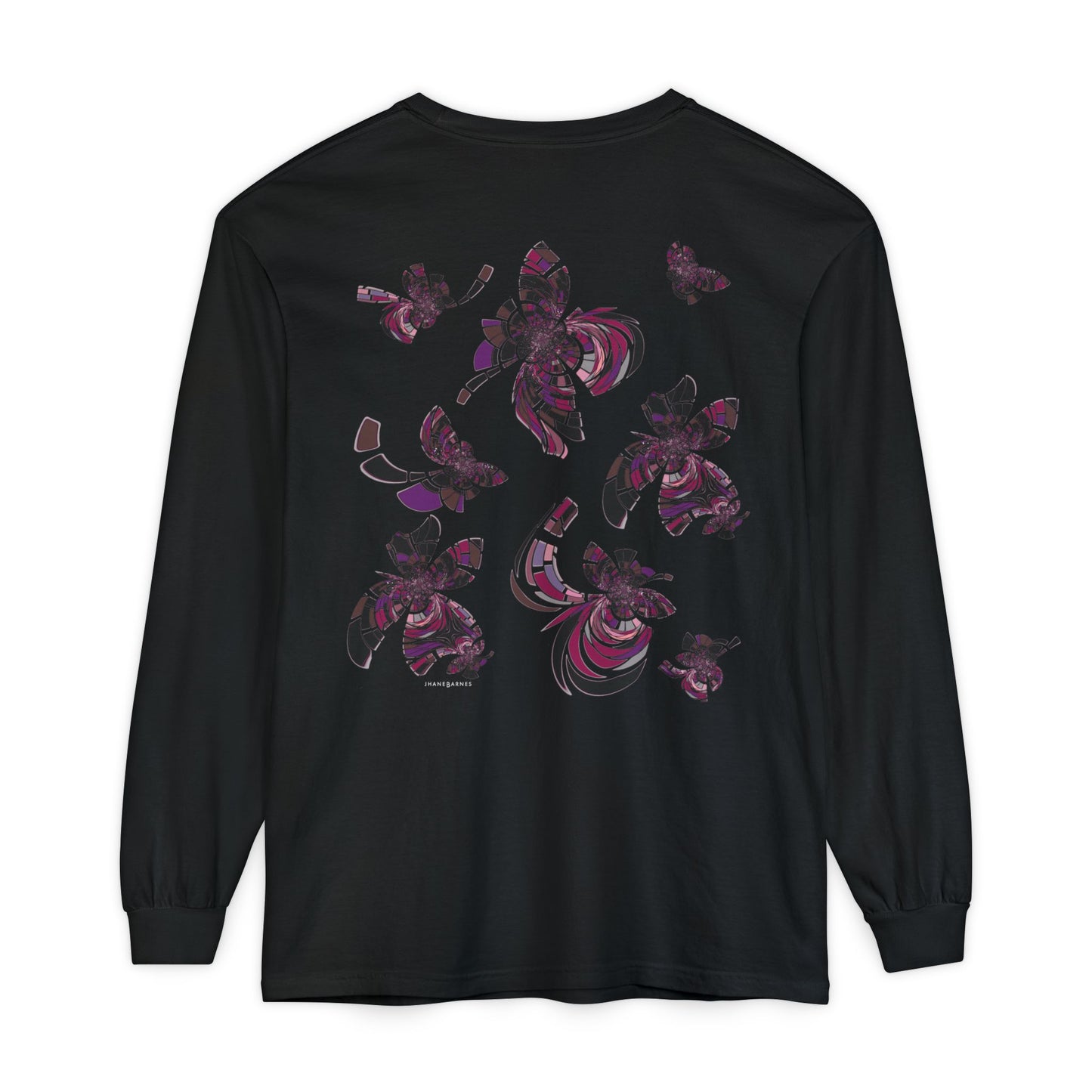 Unisex Long Sleeve T-Shirt "MONDRIAN SPACE" in Magenta. Perfect for Casual Comfort and Unique Style