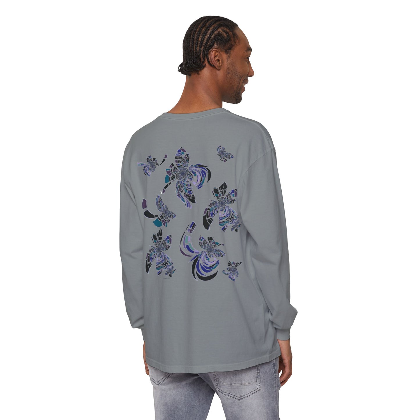 Unisex Long Sleeve T-Shirt "MONDRIAN SPACE" in Blue. Perfect for Casual Comfort and Unique Style